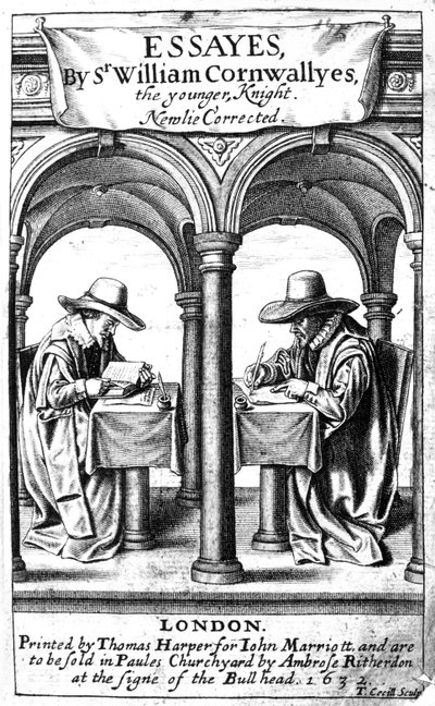 Pagina del titolo di Essayes di Sir William Cornwallis, stampa di Thomas Cecill, pubblicata nel 1632 da English School