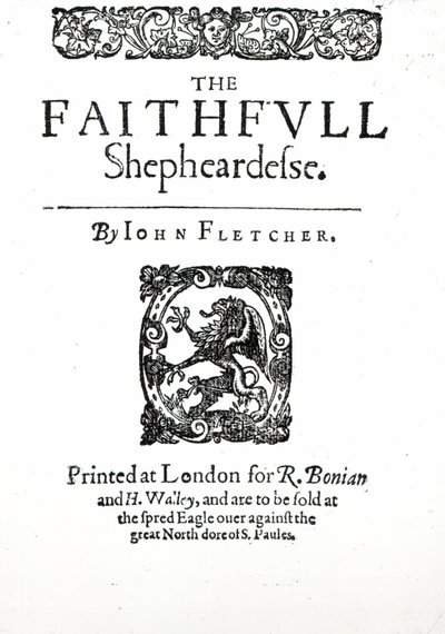 Pagina del titolo di The Faithfull Shepherdess di John Fletcher, c.1609 da English School