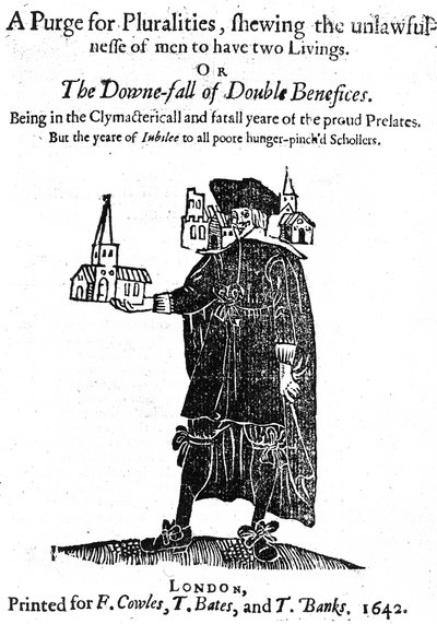 Pagina del titolo per A Purge for Pluralities stampato per F. Cowles, T. Bates e T. Banks, 1642 da English School