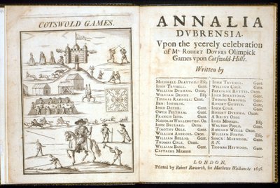 Pagina del titolo per Annalia Dubrensia: Upon the Yeerely celebration of Mr. Robert Dovers Olimpick Games upon Cotswold Hills, 1636 da English School