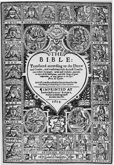 Pagina del titolo per la traduzione inglese della Bibbia di Ginevra, 1614 da English School