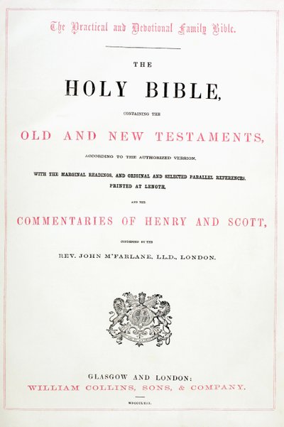 Pagina del titolo della Bibbia Sacra da English School