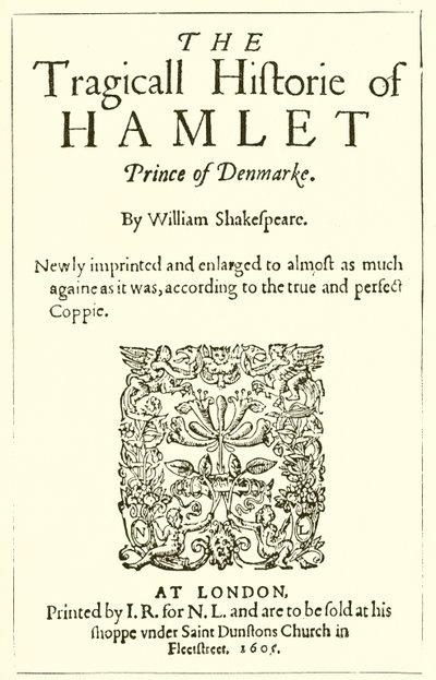 Pagina del titolo di Amleto di Shakespeare da English School