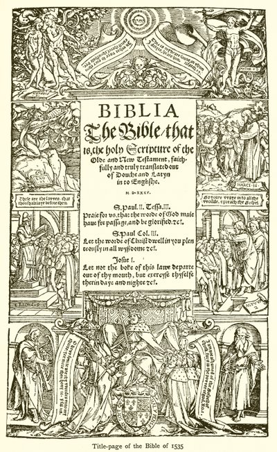 Pagina del titolo della Bibbia del 1535 da English School