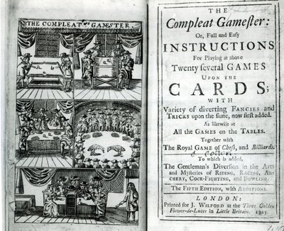 Pagina del titolo della quinta edizione di The Compleat Gamester, attribuita a Charles Cotton, pub. 1725 da English School