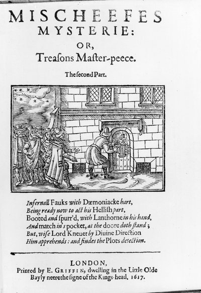 Pagina del titolo di Mischeefes Mysterie o Treasons Master-peece - La seconda parte di John Vicars 1617 da English School