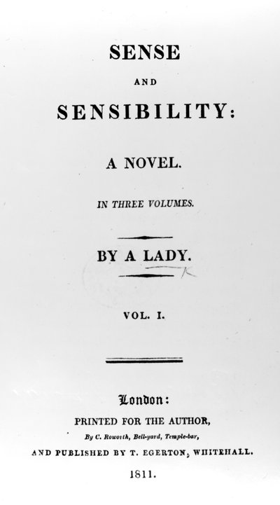 Pagina del titolo di Ragione e Sentimento di Jane Austen, prima edizione, 1811 da English School