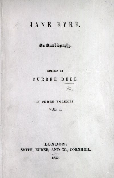 Pagina del titolo della prima edizione di Jane Eyre di Charlotte Bronte, 1847 da English School