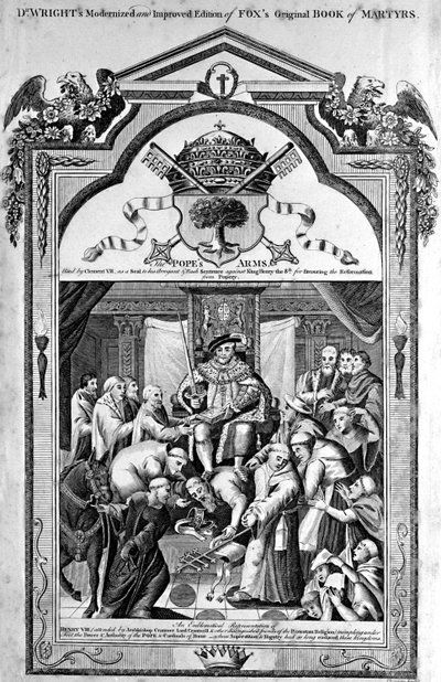 Pagina del titolo, Le armi del Papa da The New and Complete Book of Martyrs, di Paul Wright da English School