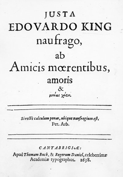 Frontespizio di Justa Edouardo King naufrago ab Amicis moerentibus, amoris & ..., pubblicata nel 1638 da English School