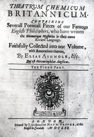 Pagina del titolo di Theatrum Chemicum Britannicum di Elias Ashmole, 1652 da English School