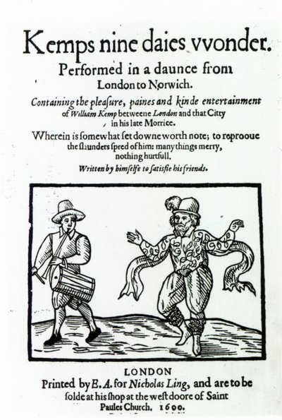 Frontespizio di Le nove meraviglie di William Kemp, pubblicato nel 1600 da English School