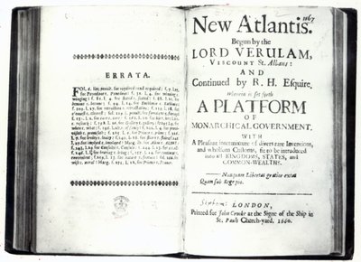 Frontespizio di La Nuova Atlantide di Francis Bacon, edizione pubblicata nel 1660 da English School
