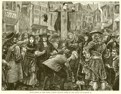 Titus Oates nella gogna di Fleet Street (1685) nel regno di Carlo II da English School