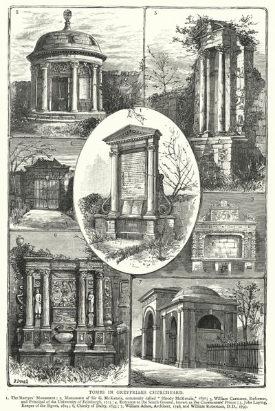 Tombe nel cimitero di Greyfriars (incisione) da English School