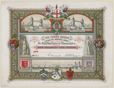 Tower Bridge, Londra, Invito alla posa della pietra commemorativa, 21 giugno 1886 da English School