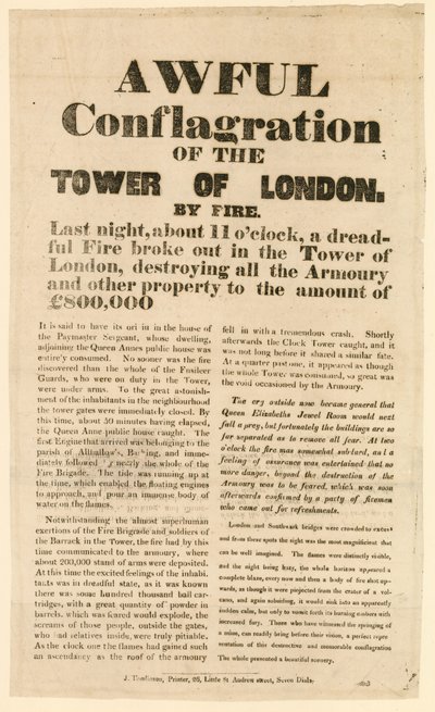 Incendio della Torre di Londra, 1841 da English School