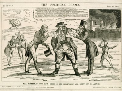Incendio della Torre di Londra, 1841. Cartone animato da English School