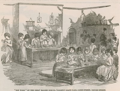 Lavoro di giocattoli alla scuola dei poveri per ragazze, (Camel) Grays Yard, James Street, Oxford Street da English School