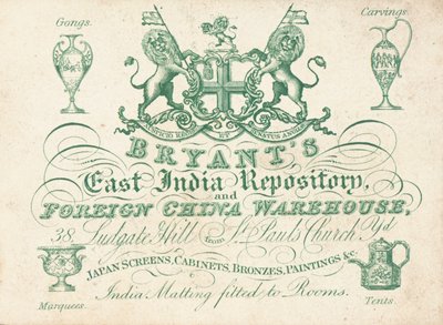 Biglietto commerciale, Bryants East India Repository da English School