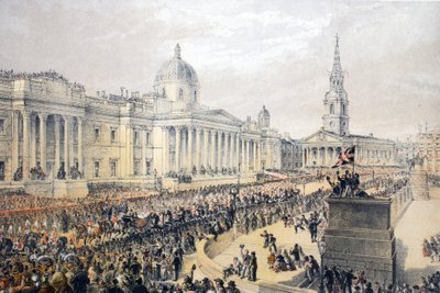Piazza Trafalgar, da A Memorial of the Marriage of Edward VII and Alexandra of Denmark, pub. 1864 da English School