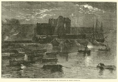 Trasporto di prigionieri comunisti su pontoni nel porto di Brest, 1871 da English School