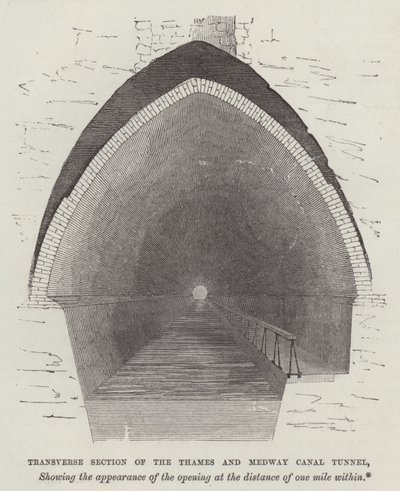 Sezione trasversale del tunnel del canale Tamigi e Medway (incisione) da English School