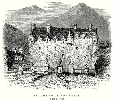 Castello di Traquair, Peeblesshire (incisione) da English School