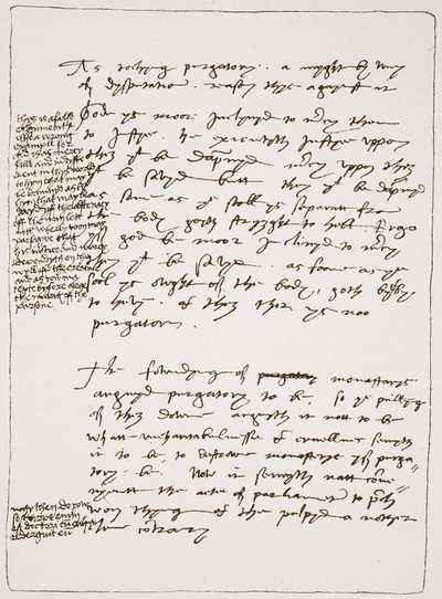 Trattato di Latimer scritto di suo pugno, contestando la Dottrina della Transustanziazione, con note marginali scritte da Enrico VIII, da The Church of England: A History for the People di H.D.M. Spence-Jones da English School
