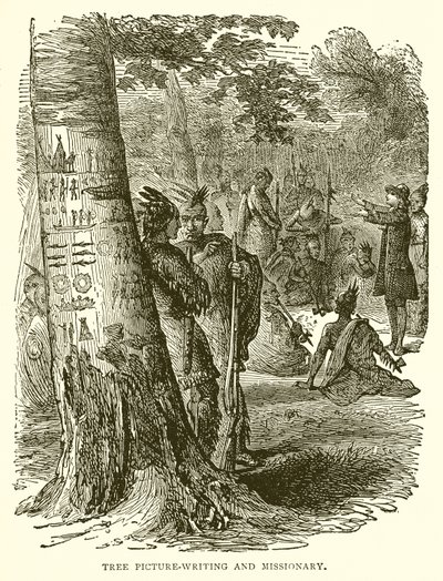 Scrittura pittorica su albero e missionario da English School