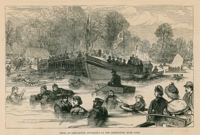 Prova di apparecchiature di salvataggio sul Serpentine, Hyde Park, Londra da English School