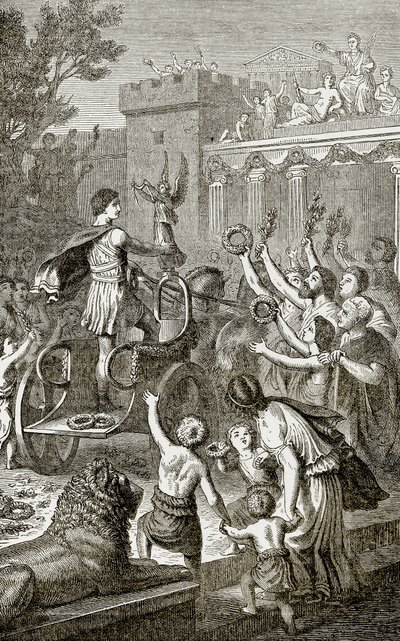 Ritorno trionfale di un vincitore olimpico, illustrazione da The Illustrated History of the World pubblicato da Ward Lock, c.1880 da English School