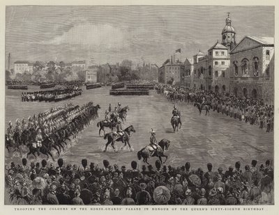 Parata delle bandiere a cavallo in onore del sessantottesimo compleanno della regina da English School