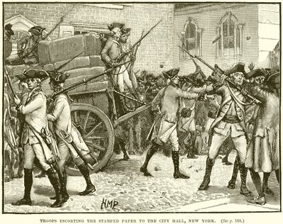 Truppe che scortano la carta bollata al municipio di New York da English School