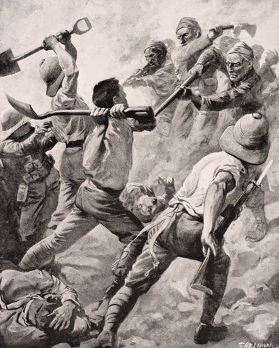 Soldati turchi e britannici in combattimento corpo a corpo sulla penisola di Gallipoli, Turchia 1915, da 