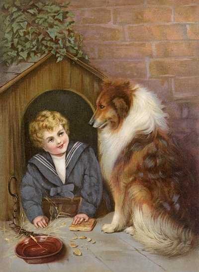 Turned Out - Ragazzo che finge di essere un cane Collie (litografia a colori) da English School