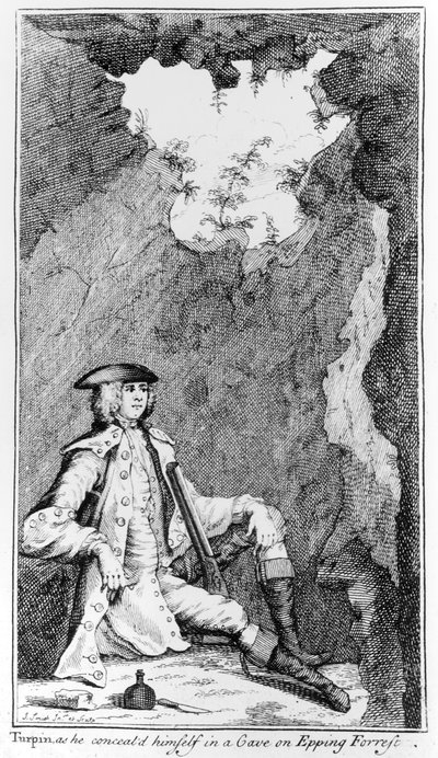 Turpin mentre si nascondeva in una caverna nella foresta di Epping da English School