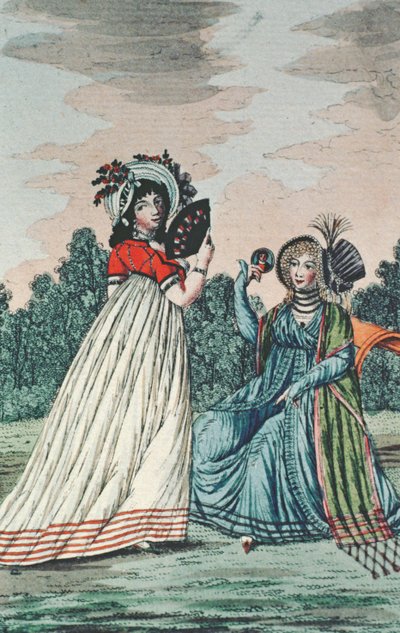 Due signore alla moda in un giardino, c.1800 da English School
