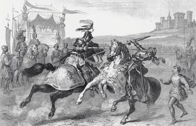 Due cavalieri che giostrano in un torneo in Germania da English School
