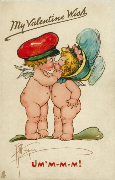 Due putti che si baciano (litografia a colori) da English School