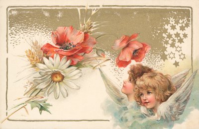 Due cherubini su una cartolina di auguri da English School