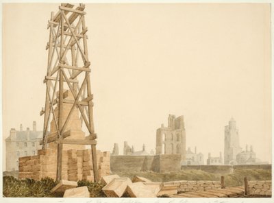 Priorato e Faro di Tynemouth dal Memoriale di Collingwood da English School