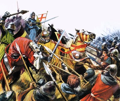 Scena di battaglia non identificata con cavalli di cavalleria corazzati usati contro il nemico con le lance da English School