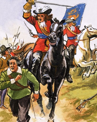 Cavaliere non identificato che sta per colpire un contadino in fuga da English School