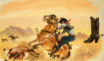 Cowboy Non Identificato che Cattura il Bestiame da English School