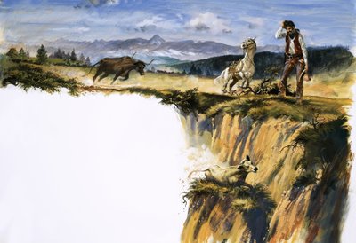 Cowboy non identificato si gratta la testa mentre si chiede come salvare un manzo da English School