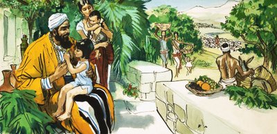 Uomo non identificato (Medio Oriente) con madre e figli da English School