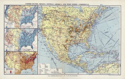 Stati Uniti, Messico, America Centrale e Indie Occidentali, commerciale (litografia a colori) da English School