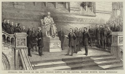 Inaugurazione della statua del defunto Charles Darwin nel Museo di Storia Naturale, South Kensington da English School