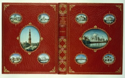 Copertine superiore e inferiore, dieci miniature ovali di Moschee, con bordi dorati da English School